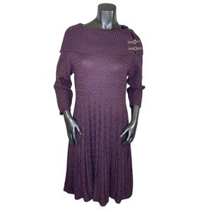 Sandra Darren Sweater Dress Cowl Neck Purple Cable Knit Womens Size XL